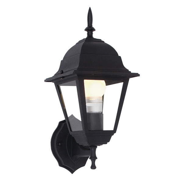 Die Cast Aluminium 4 Panel Up Facing Lantern - Black with Clear Glass