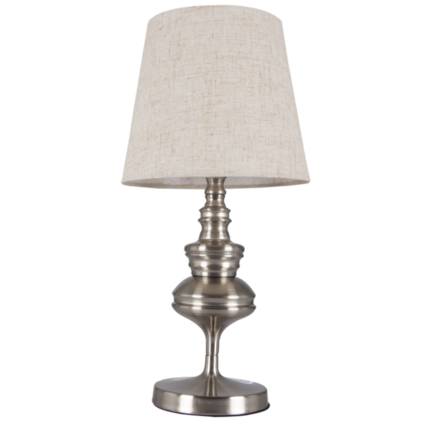 Satin Chrome Table Lamp with Hessian Shade