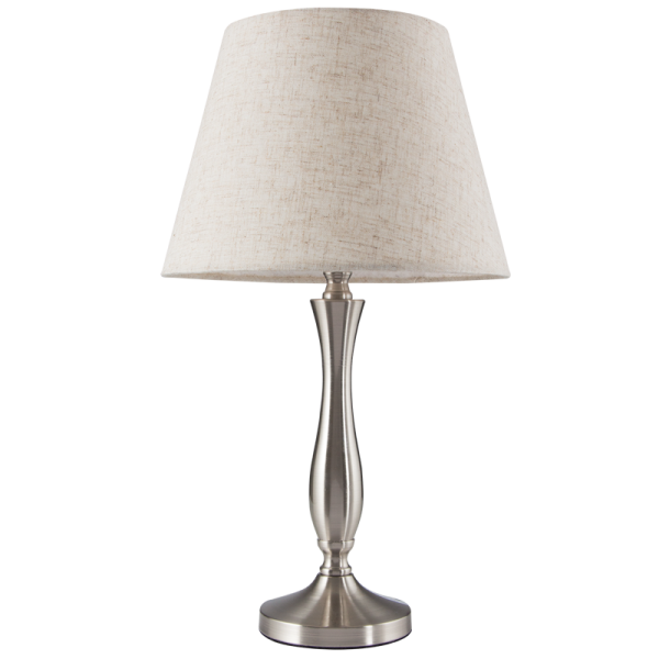 Satin Chrome Table Lamp with Hessian Shade